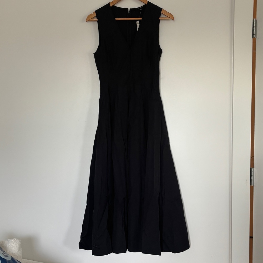 NWT Madewell V-Neck Black Midi dress Circle skirt A line fit & flare sleeveless - Picture 6 of 15